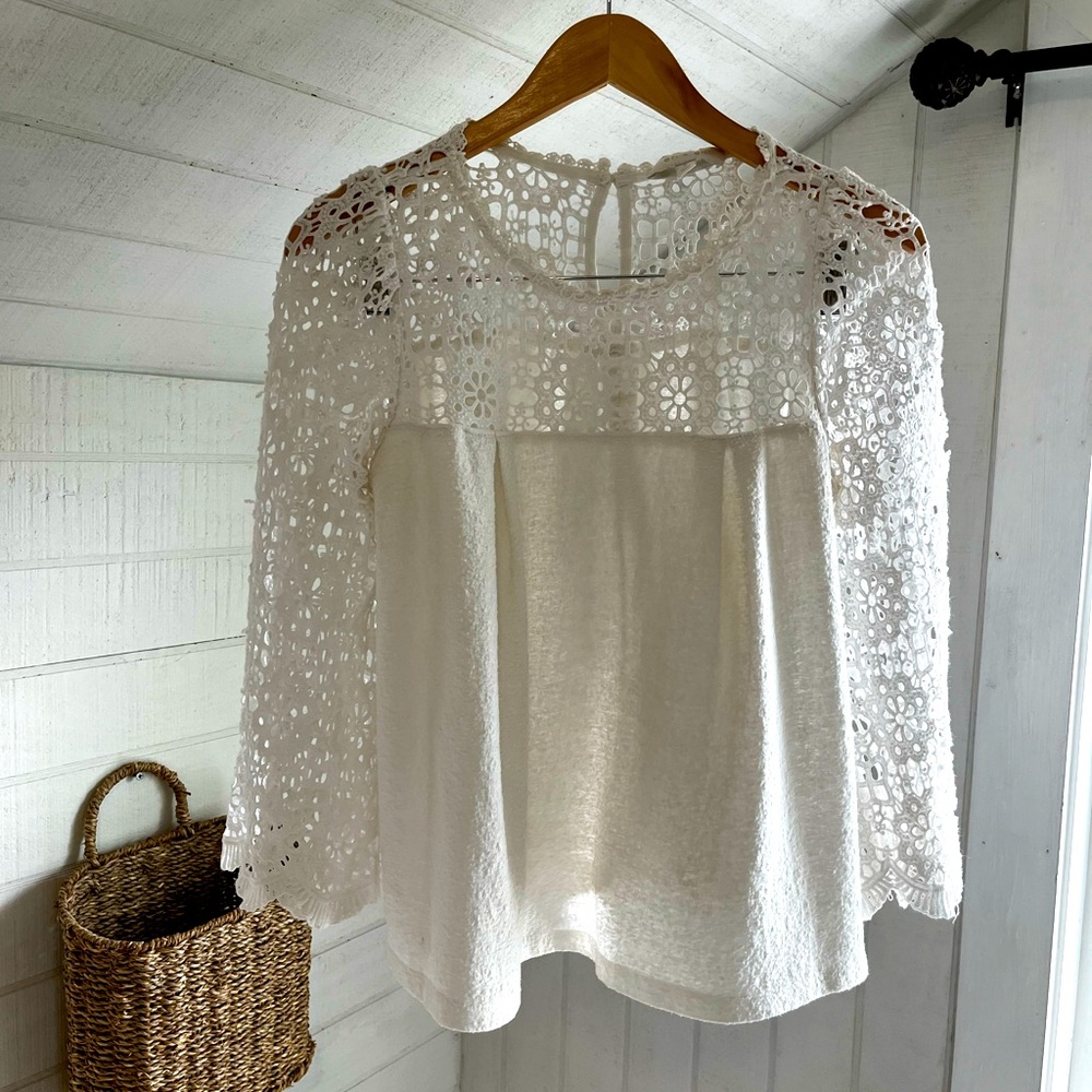 CROCHET White Bell Sleeve Top